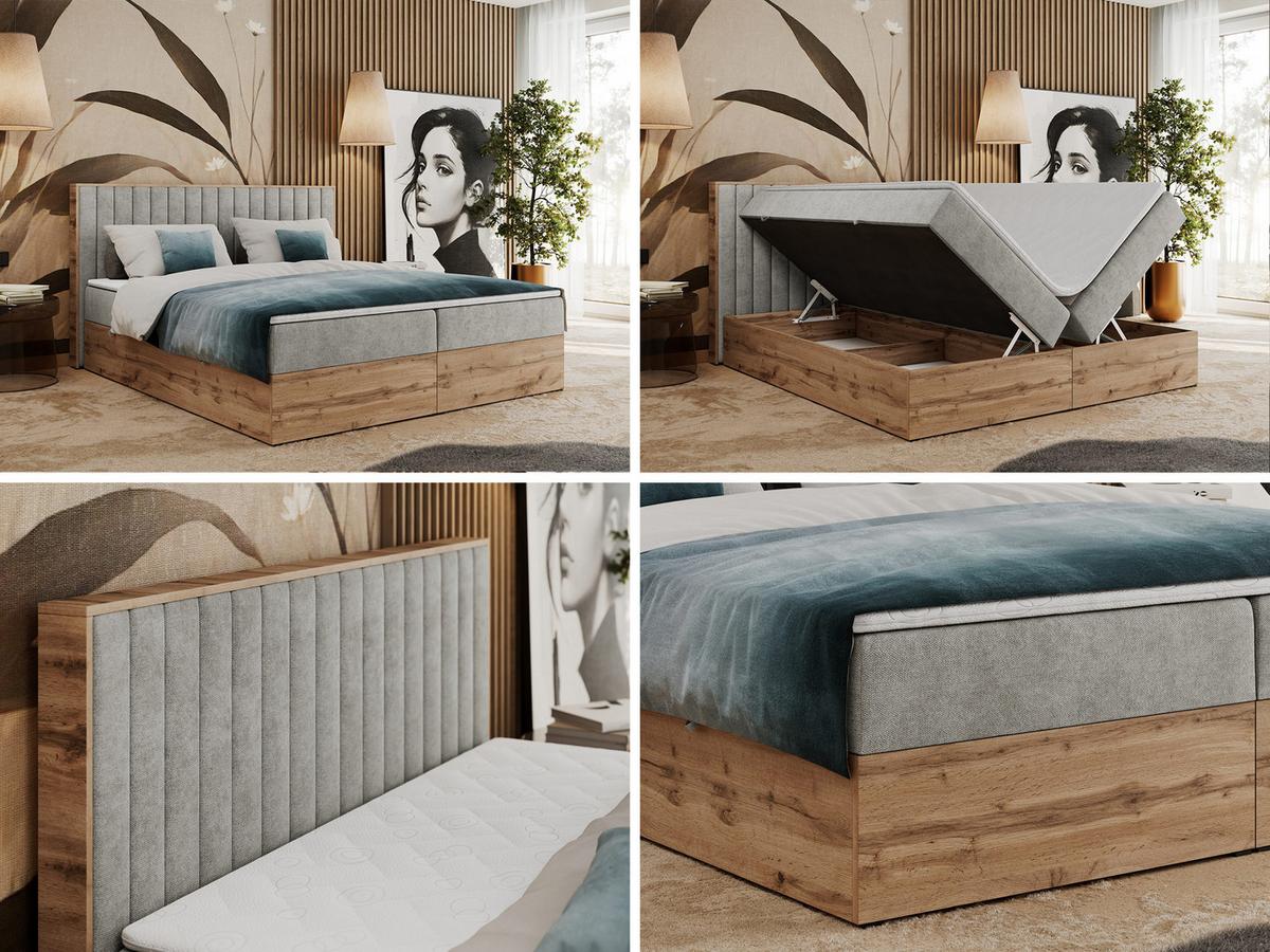BOXBETT ALBERO 4 - 120/200 Hellgrau Struktur - H4 - Hellgrau, Holz/Textil (120/200cm) - MKS