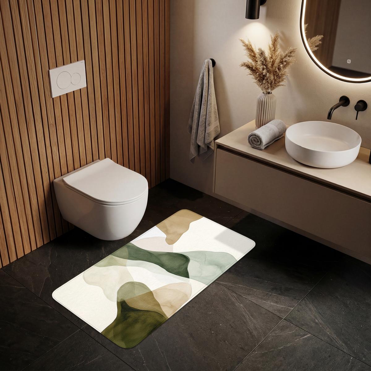 WC-VORLEGER Japandi - Abstrakt - Grün WC Teppich 120x60 cm - Grün, Textil (120/1cm) - OnlyWow
