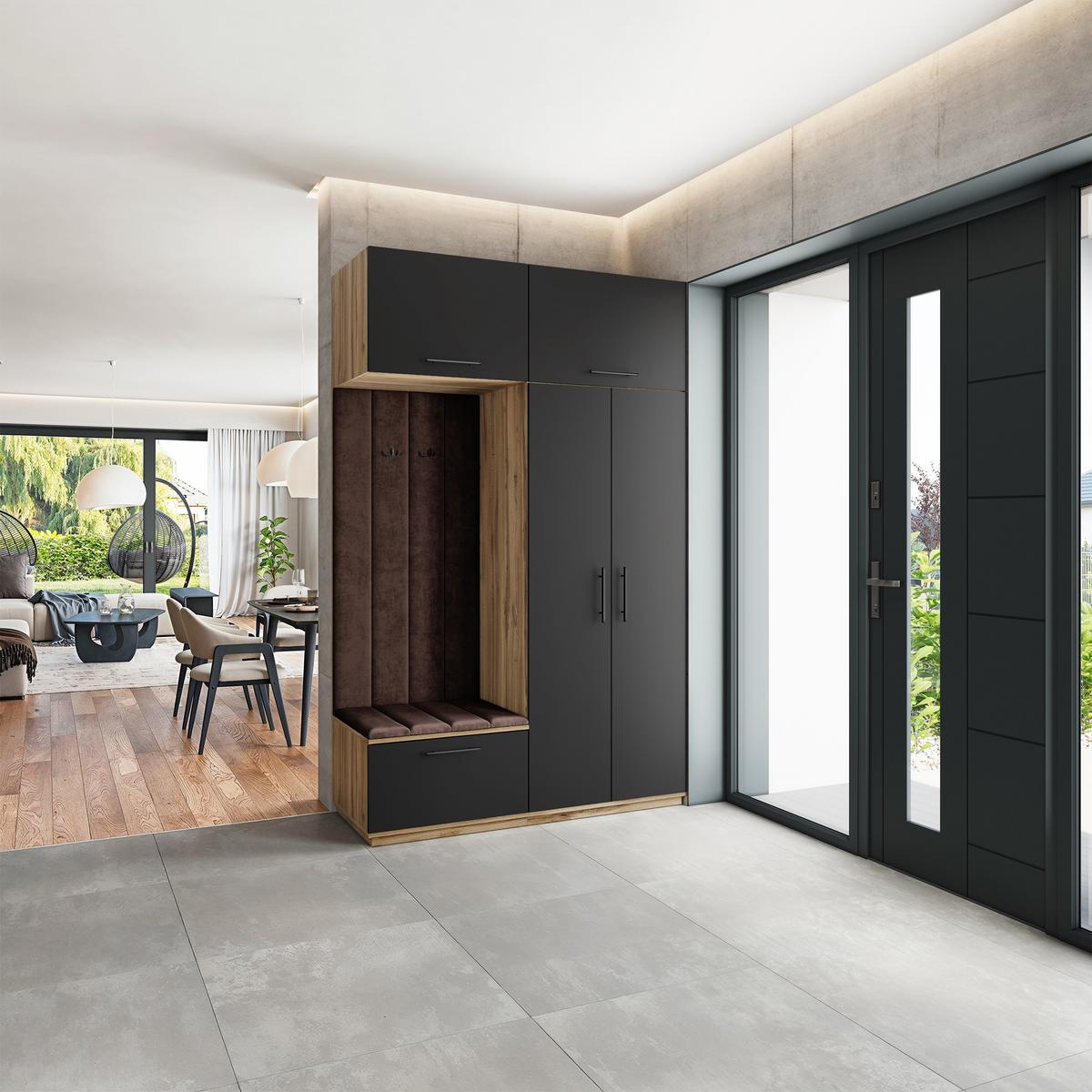 GARDEROBENSCHRANK REMA 150/240/60 cm Modern Garderobe-Set Eiche Wotan - Eiche Wotan/Schwarz, Holzwerkstoff (150/240/60cm) - MASSENO