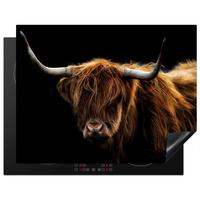 HERDABDECKPLATTE Schottischer Highlander - Hörner - Schwarz - Tiere - Natur - Wild - Kuh Induktionsmatte 77x59 cm - Cognac, Kunststoff (77/59/0.2cm) - MuchoWow
