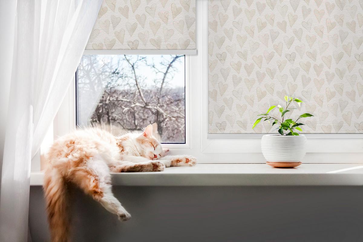 INNENROLLO - Fensterrollo - Rollo - 100x100 cm - Beige Herzen - Beige, Kunststoff (100/100/0.5cm) - TULUP