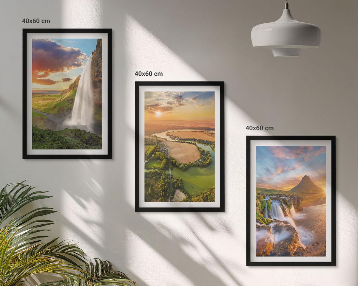 BILDER SET 3er Set - 40x60 cm Schwarzer Rahmen - Wasserfälle Landschaften im Westen - Schwarz, Kunststoff (40/60cm) - TULUP
