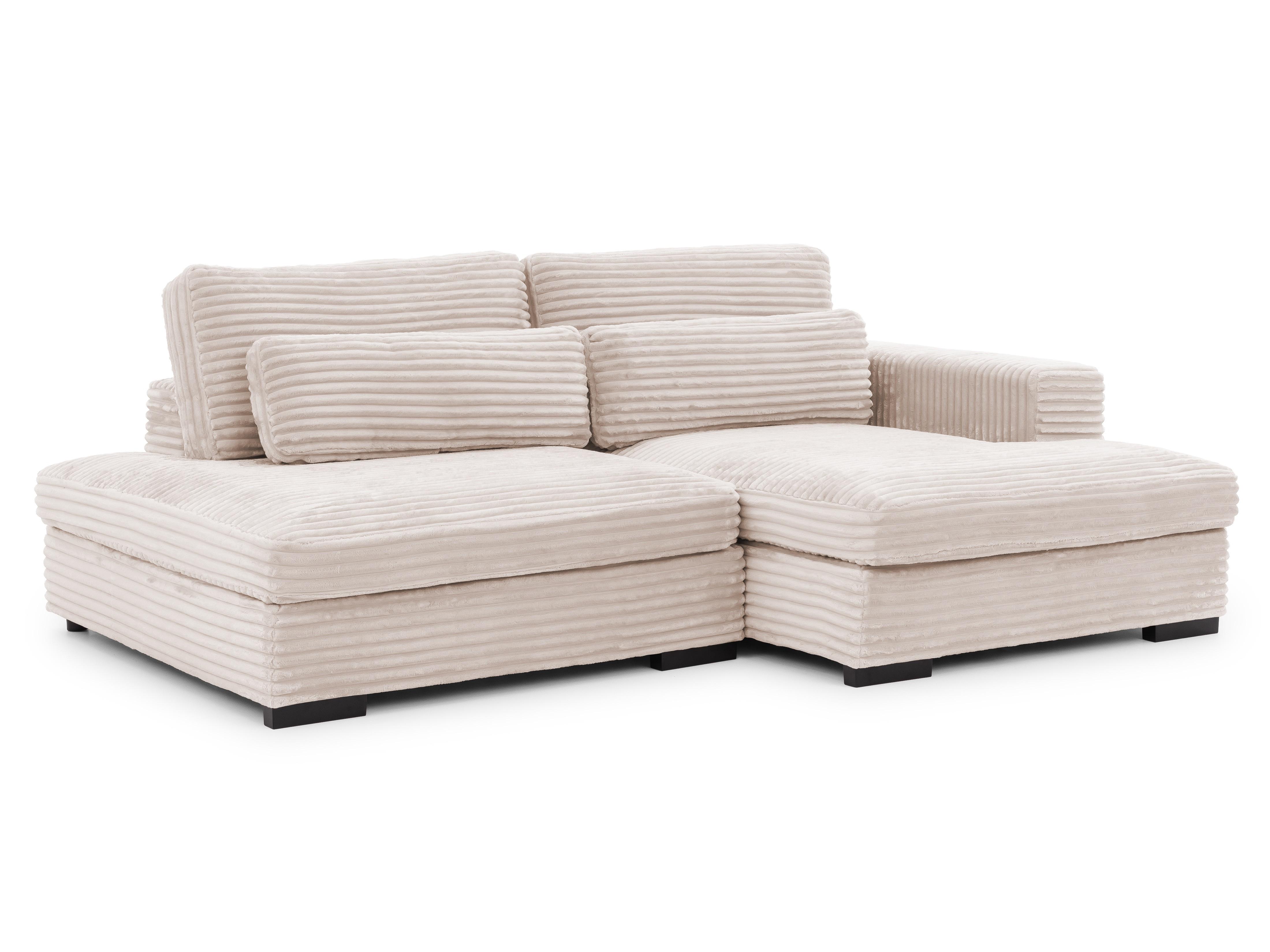 ECKSOFA Wolke mit tiefer Sitzfläche, Schlaffunktion und praktischem Bettkasten aus weichem Hellbeige Cordstoff - Beige/Schwarz, Holz/Kunststoff (225/162cm) - S-Style