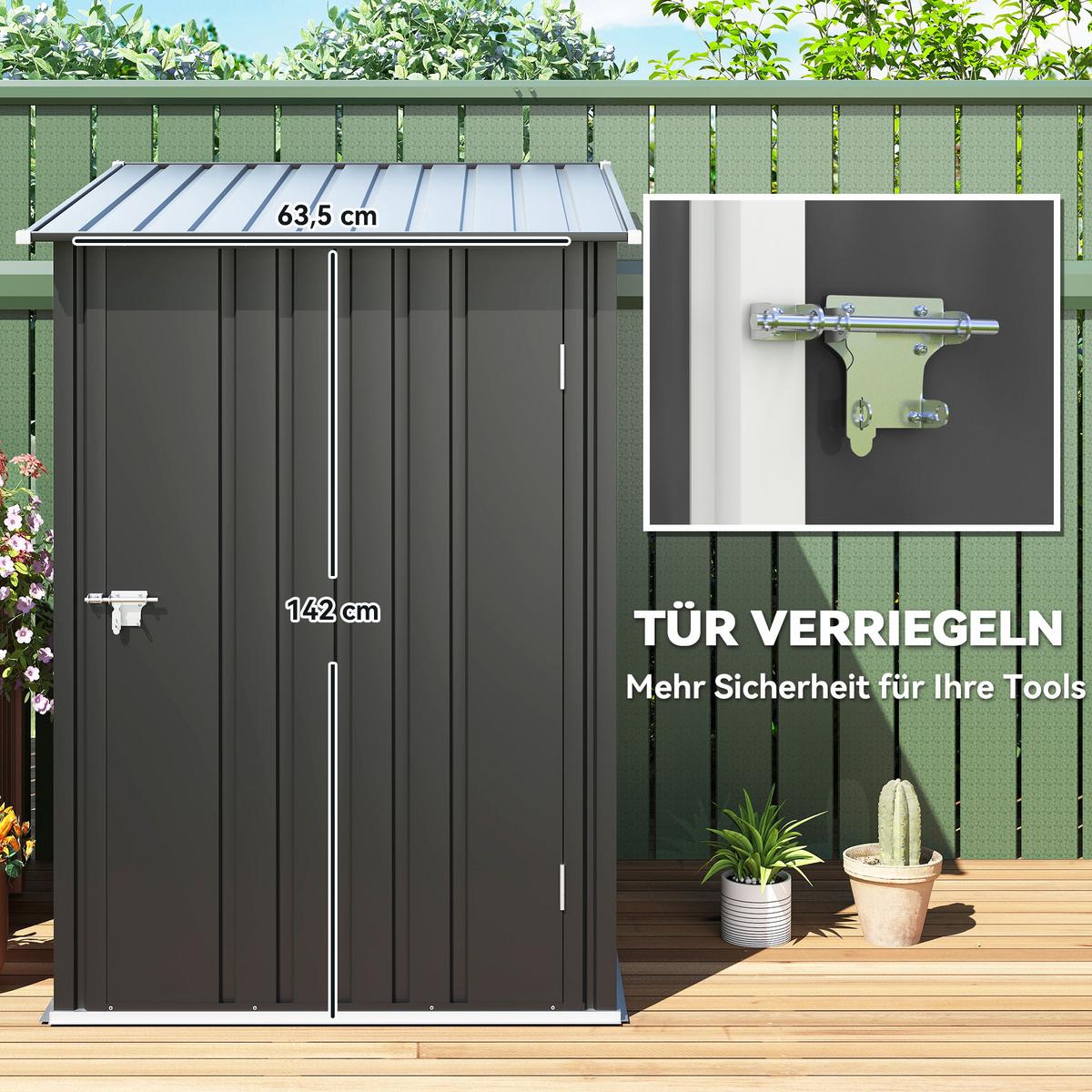 GERÄTEHAUS mit Pultdach 1 x 1 m Metall Gartenhaus 0,92m² verzinkter Stahl Grau - Dunkelgrau, Metall (103/160/100cm) - Outsunny