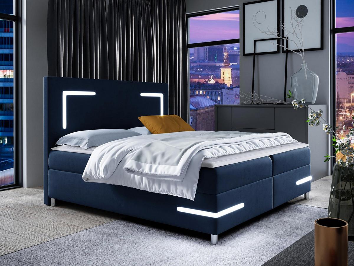 BOXBETT Delos LED - H3 - Dunkelblau, Holz (160/200cm) - MIRJAN24
