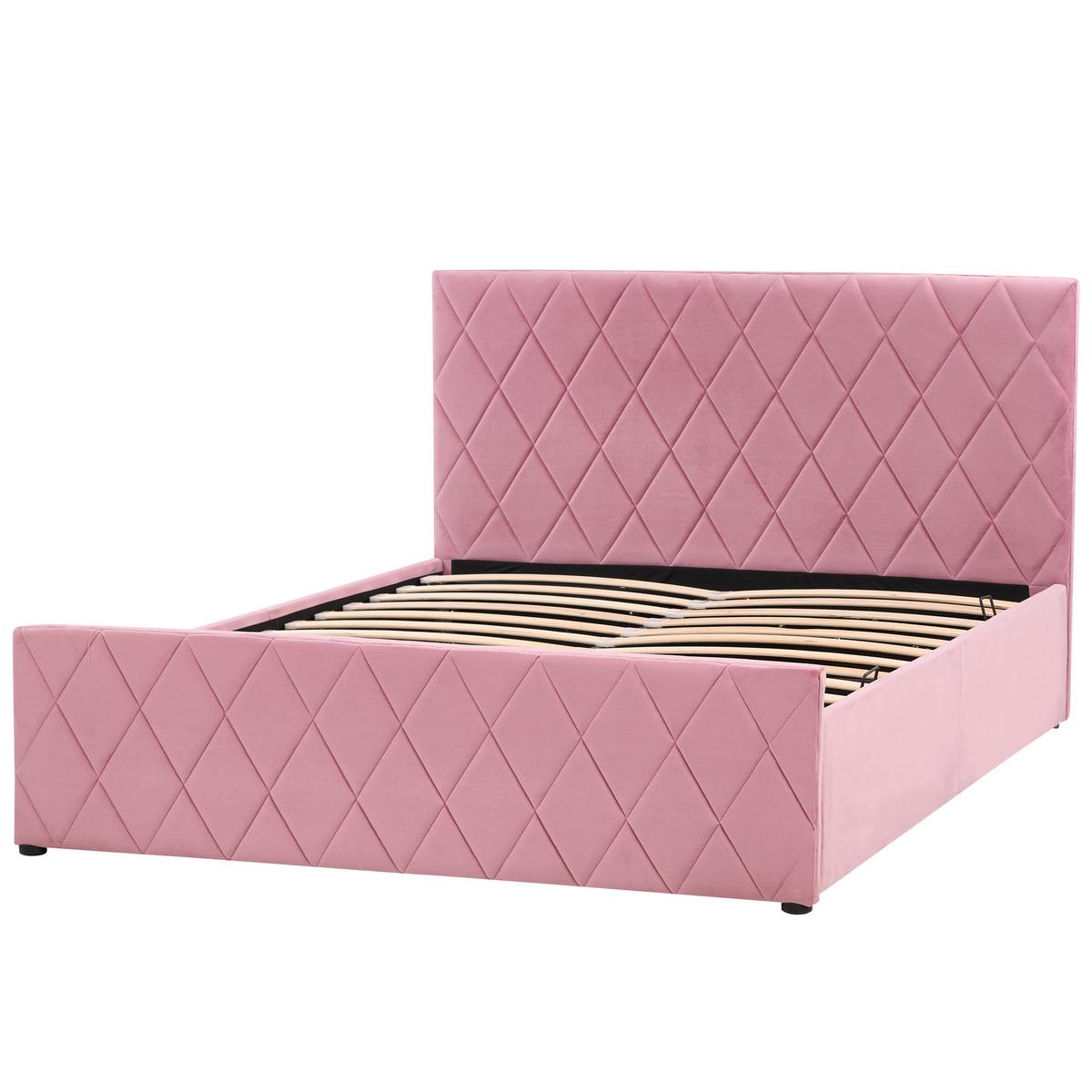 BETT mit Stauraum 140x200 cm Rosa Rochefort - Pink, Textil (140/200cm) - Beliani