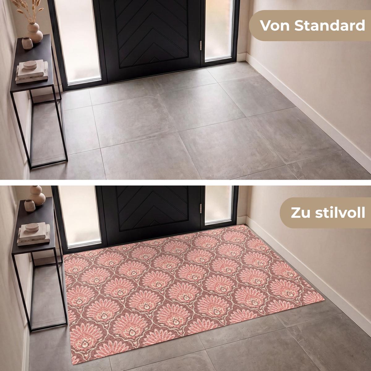 FUSSMATTE Fächermotiv - Muster - Rosa Türmatte 180x120 cm - Altrosa, Kunststoff (180/0.4cm) - MuchoWow