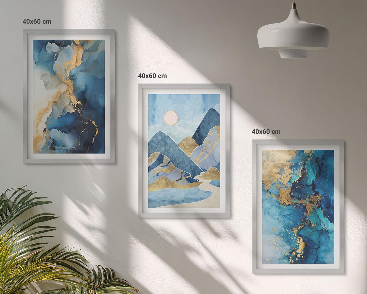 BILDER SET 3er Set - 40x60 cm Silberner Rahmen - Abstrakte Muster der Blue Mountains - Silberfarben, Kunststoff (40/60cm) - TULUP
