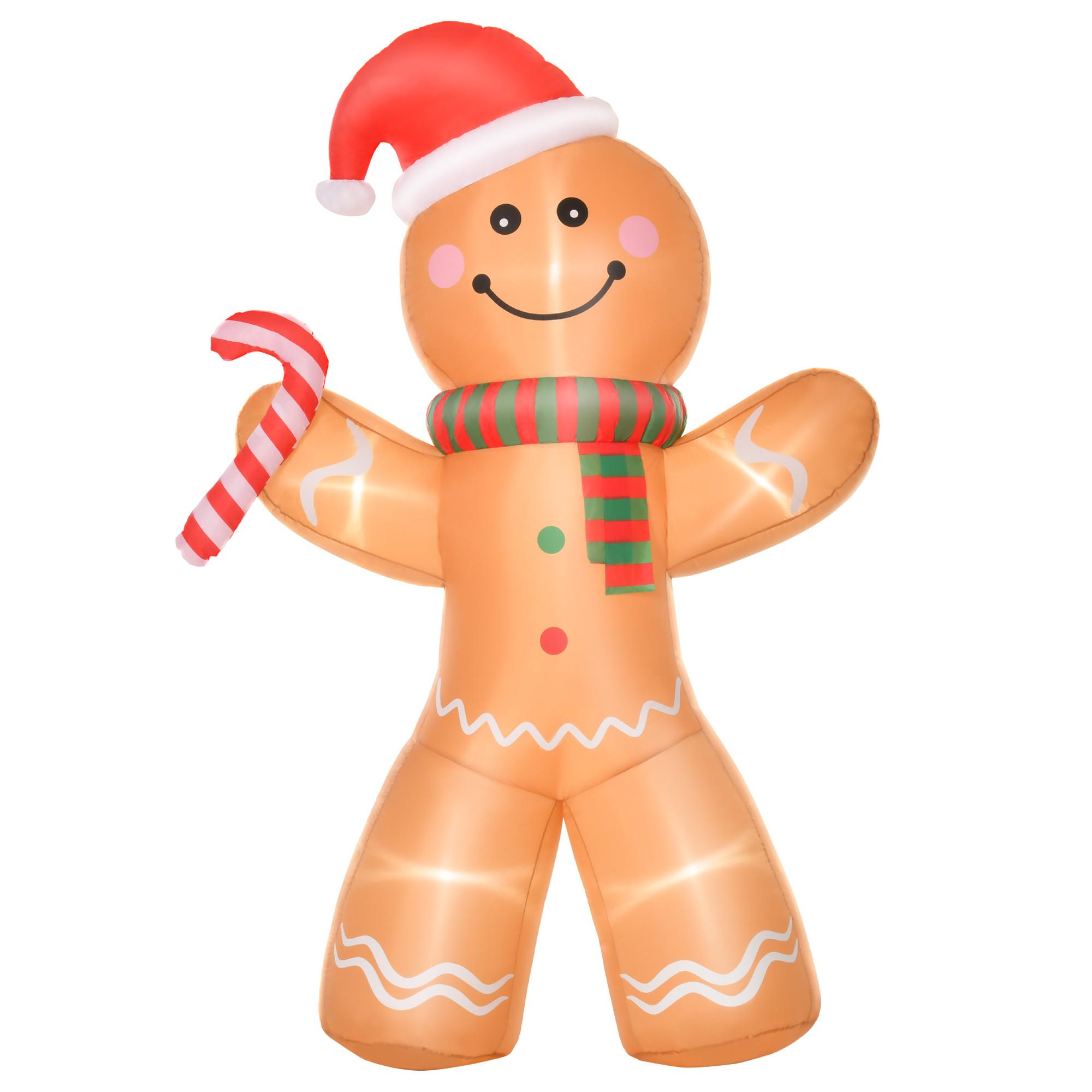 AUFBLASBARER Lebkuchenmann Weihnachtsdekoration 2,4 m mit Lichtern Polyester - Gelb, Kunststoff (65/240/170cm) - HOMCOM