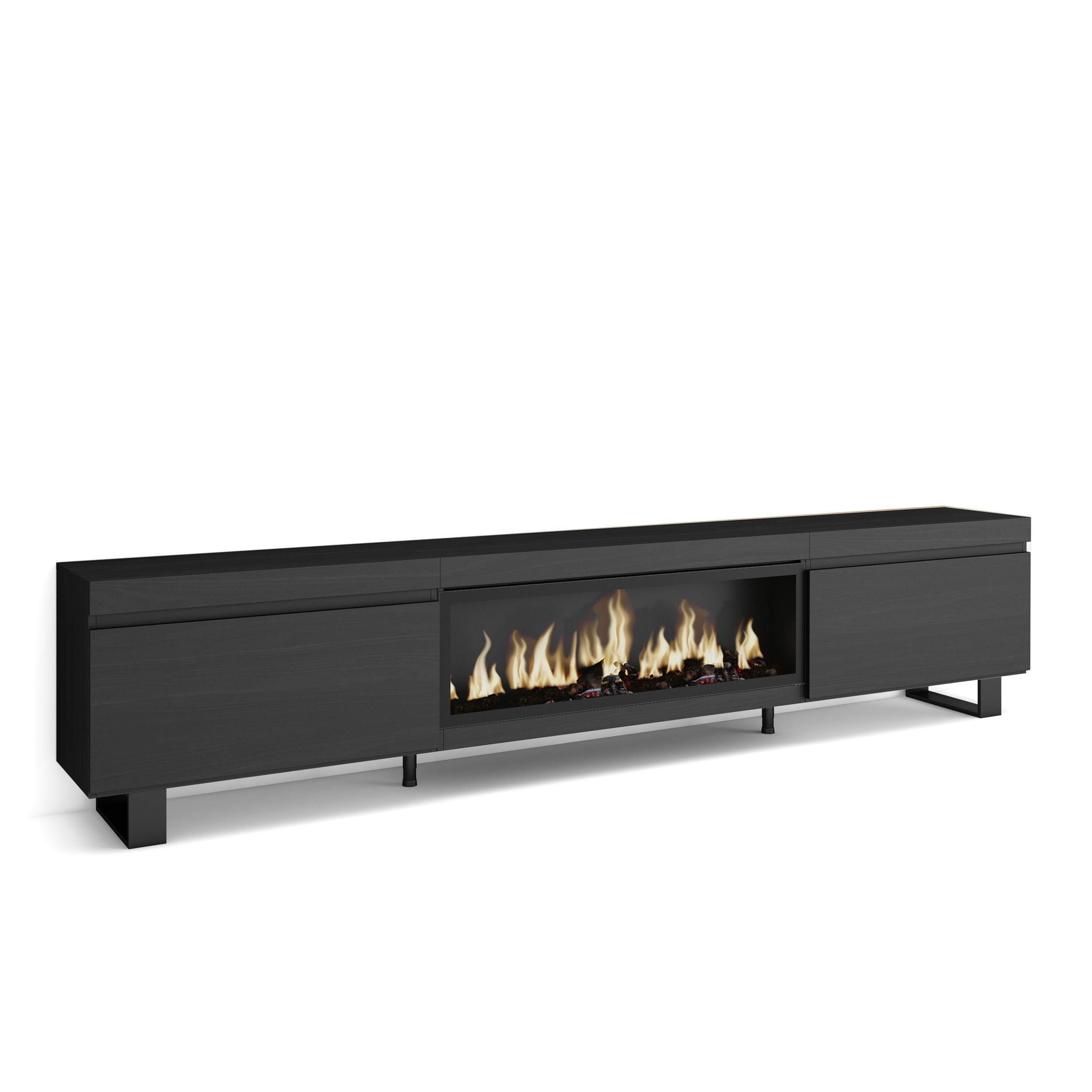 LOWBOARD, Tv-Schrank, mit Elektrokamin XXL, Schwarz, 267/35/57cm - Schwarz, Holzwerkstoff (267/57/35cm) - Skraut Home