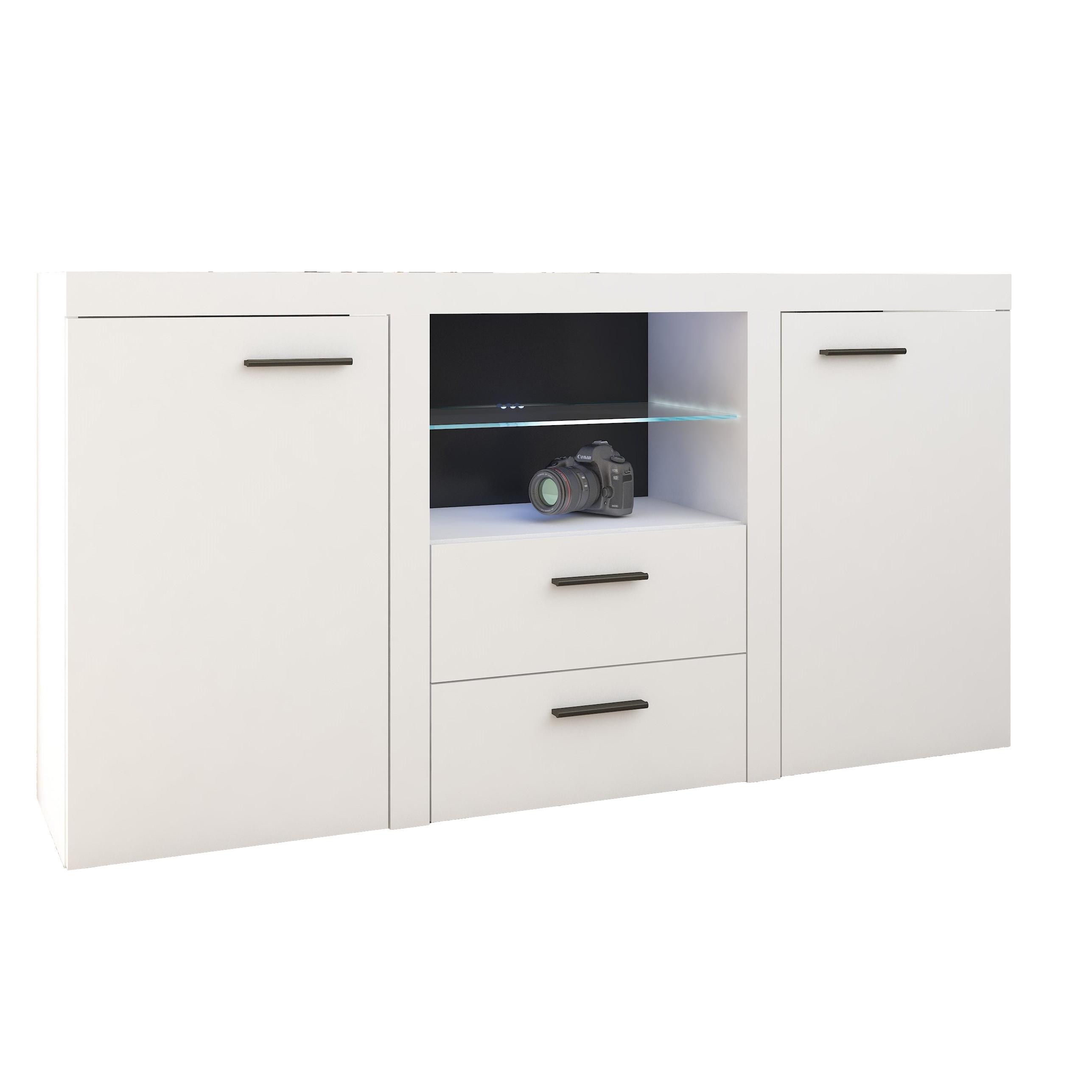 SIDEBOARD RITMO 156x40x82 cm mit 2 Schubladen und 2 Türen Weiß - Weiß, Holzwerkstoff (156/82/40cm) - MASSENO