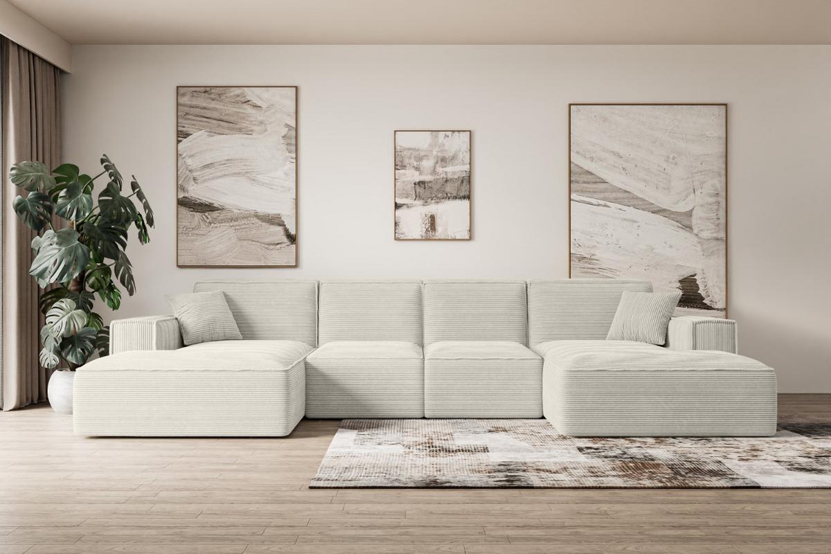 WOHNLANDSCHAFT SIERRA-U - 349x169x80 cm Creme Cord - Hellgrau/Creme, Holzwerkstoff/Kunststoff (349/80/169cm) - ALTDECOR