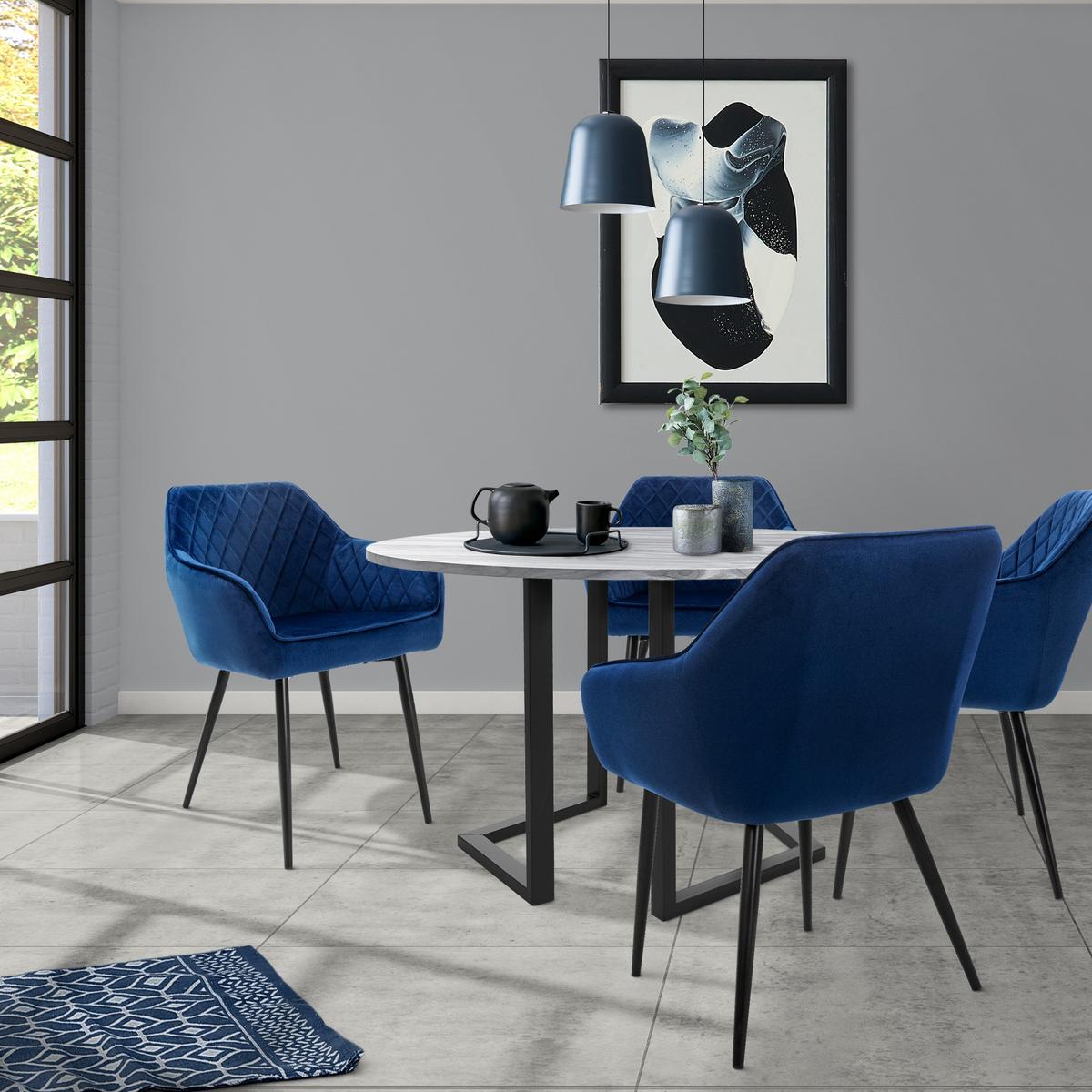 ESSZIMMERSTUHL 4er Set Dunkelblau Samt - Blau/Schwarz, Textil/Metall (63/80/60cm) - ML-DESIGN