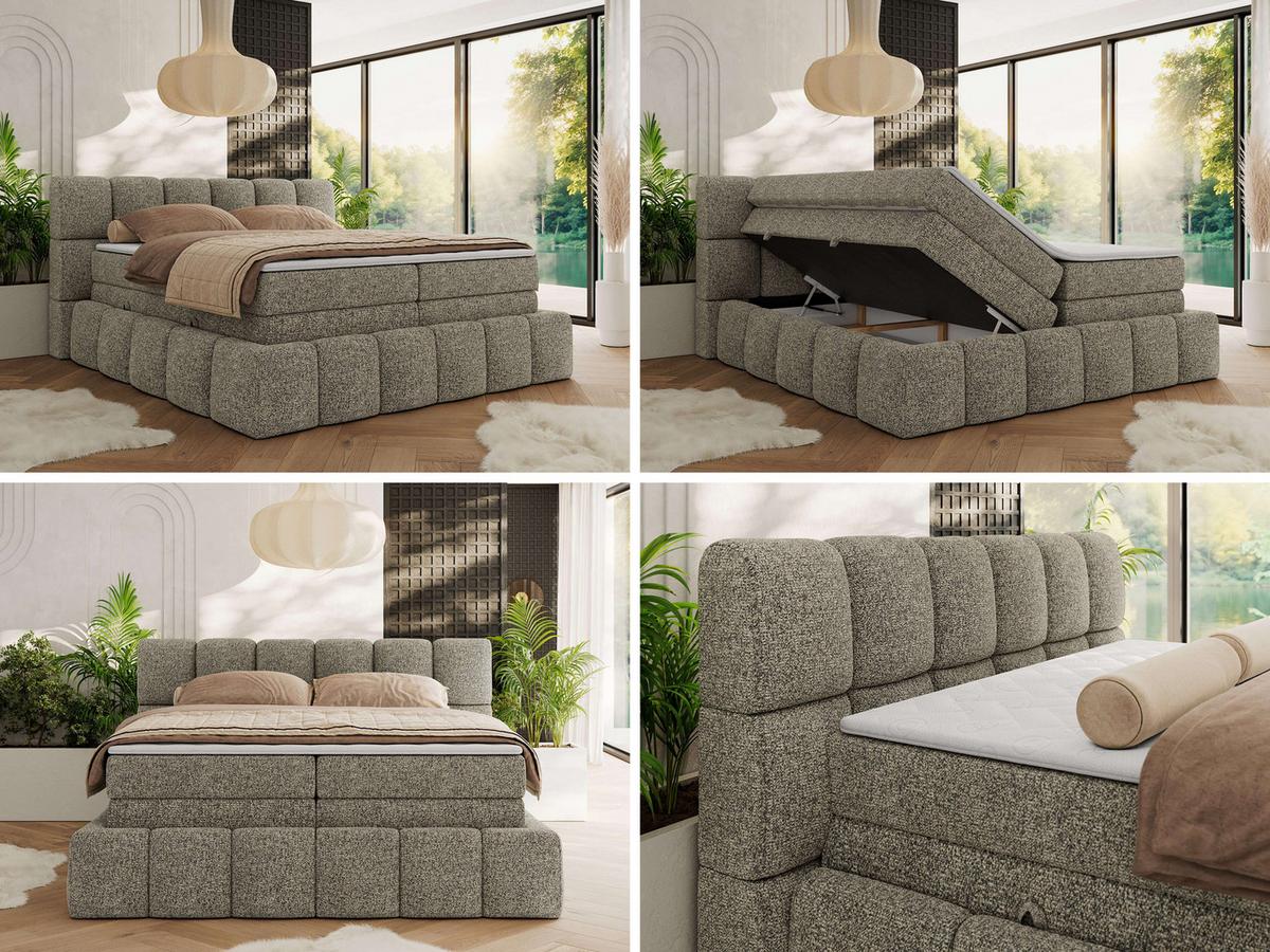 BOXSPRINGBETT NIRA KING 200/200 Grau Strukture - H4 - Grau, Holz/Textil (200/200cm) - MKS