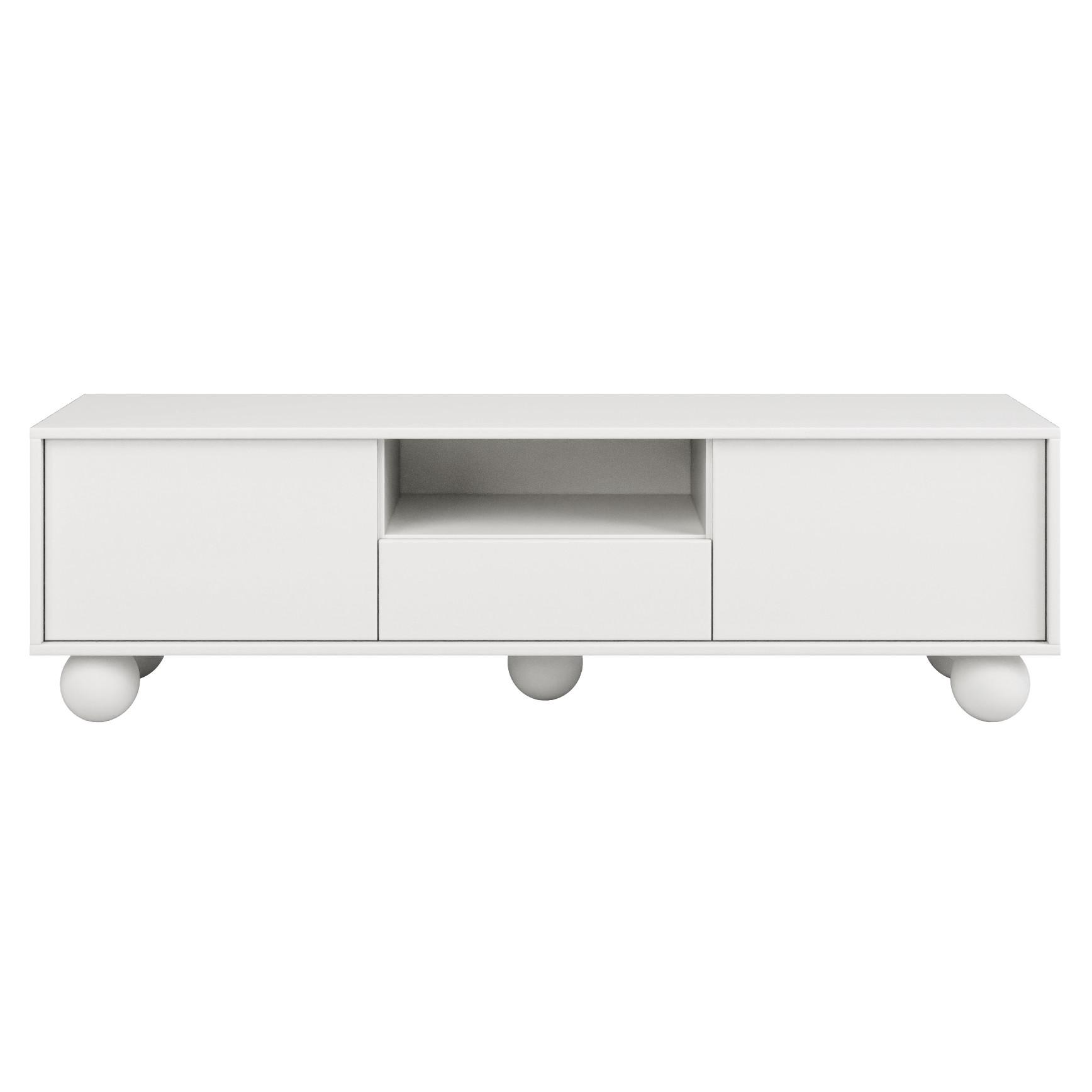 LOWBOARD Adel mit 2 Türen 1 Schublade und runden Füßen, 154 cm, Griffloss, Weiß - Weiß, Holzwerkstoff (154/46/38cm) - Beautysofa