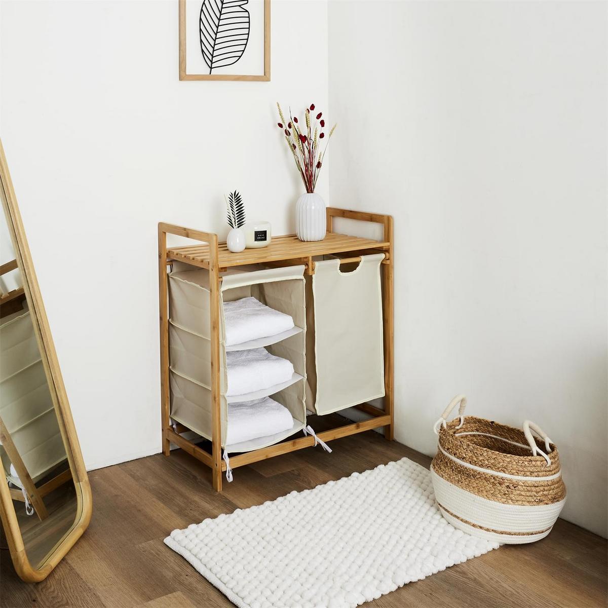 BADEZIMMERSCHRANK mit Fächern und Wäschekorb 77/69,5/38 cm - Eschefarben, Holz (38/69.5/81cm) - Calicosy