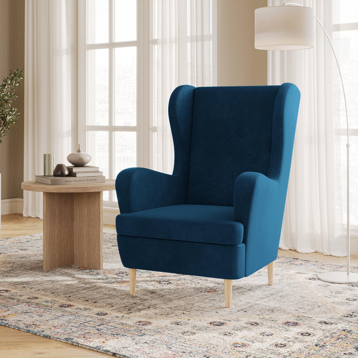 SESSEL VOGERA, Ohrensessel Polstersessel, Blau - Blau, Holz/Holzwerkstoff (78/103/85cm) - MASSENO