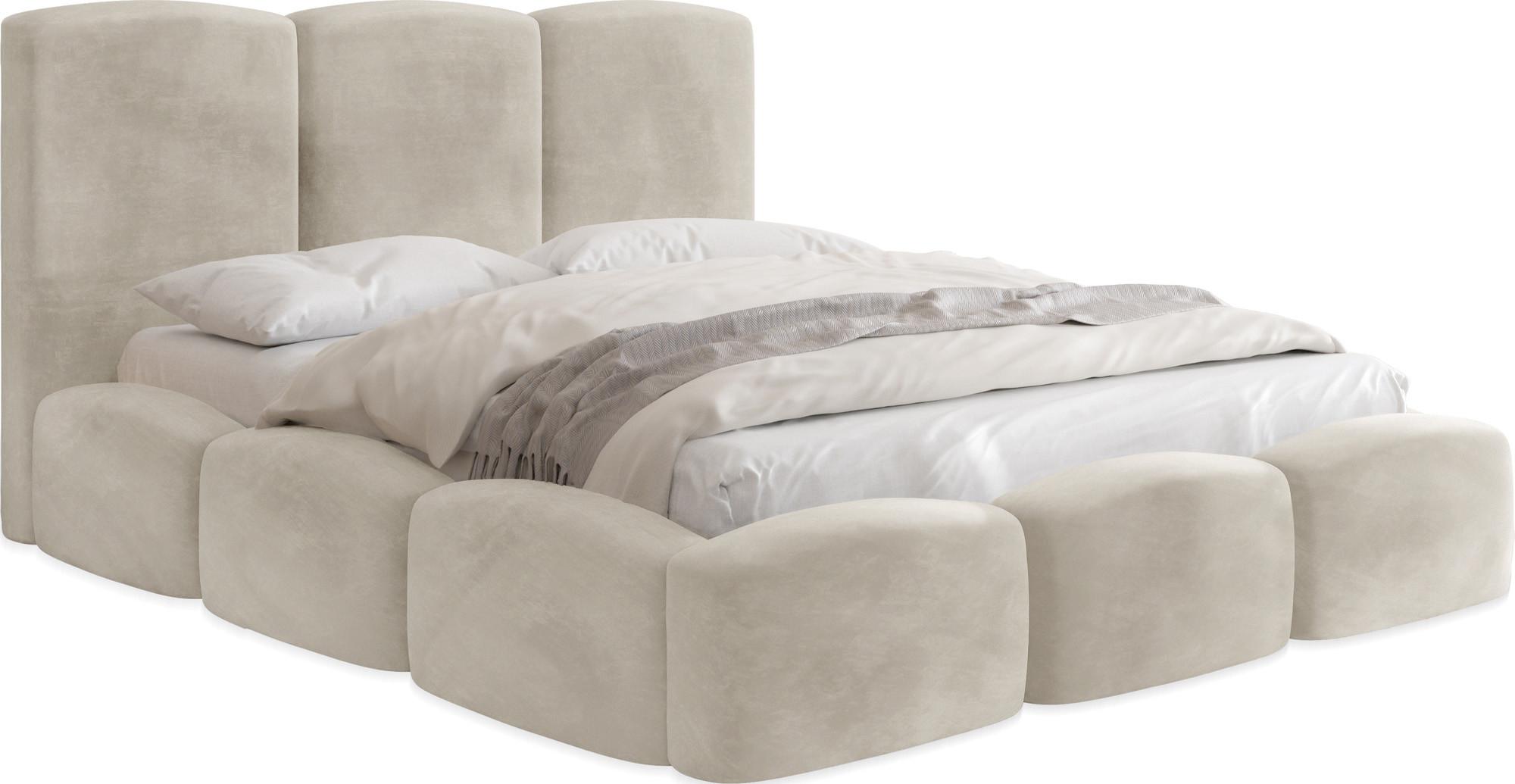 POLSTERBETT Harmony mit Bettkasten, Creme Samt Velours 200x200 cm - Beige/Birkefarben, Holzwerkstoff/Kunststoff (200/200cm) - WFL GROUP