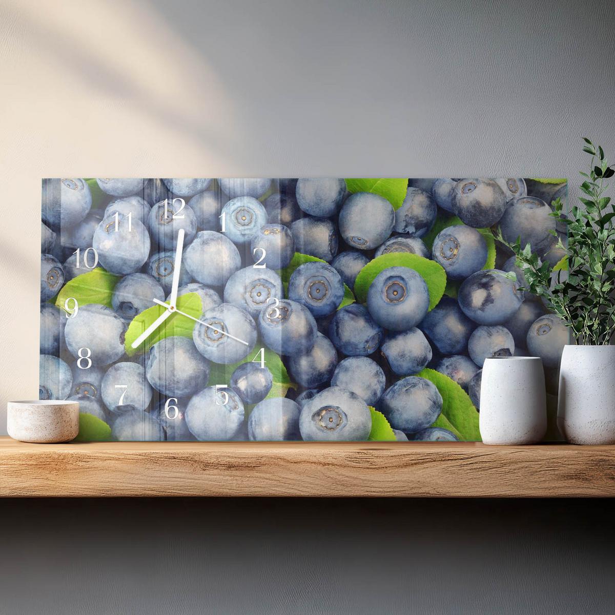 WANDUHR aus Glas 60x30 cm - Beeren - Blau, Glas (60/30/0.4cm) - TULUP