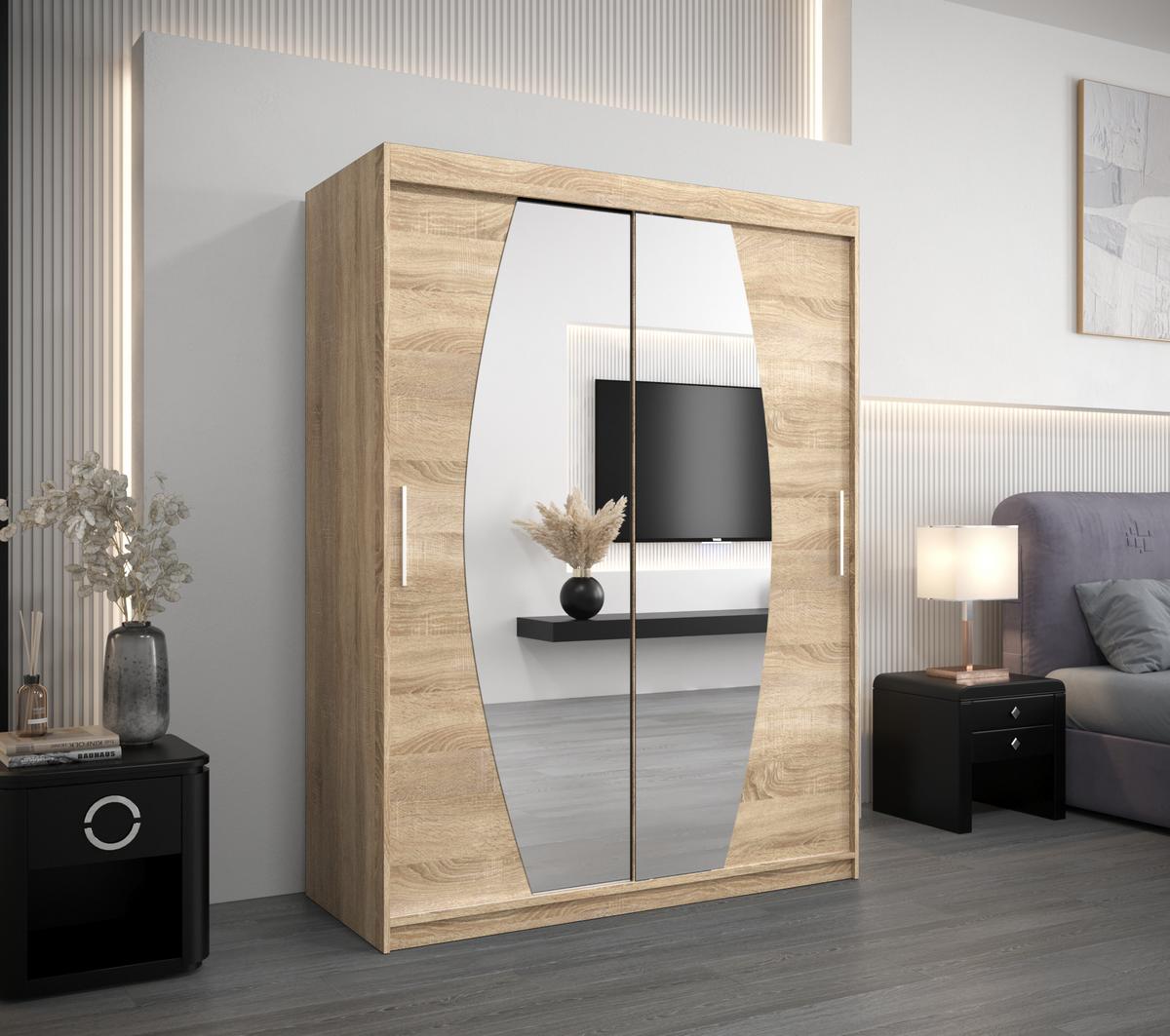SCHWEBETÜRENSCHRANK 200/150/62 2-türig - Silberfarben/Sonoma Eiche, Holz/Kunststoff (150/200/62cm) - MÖBEL KRYSPOL