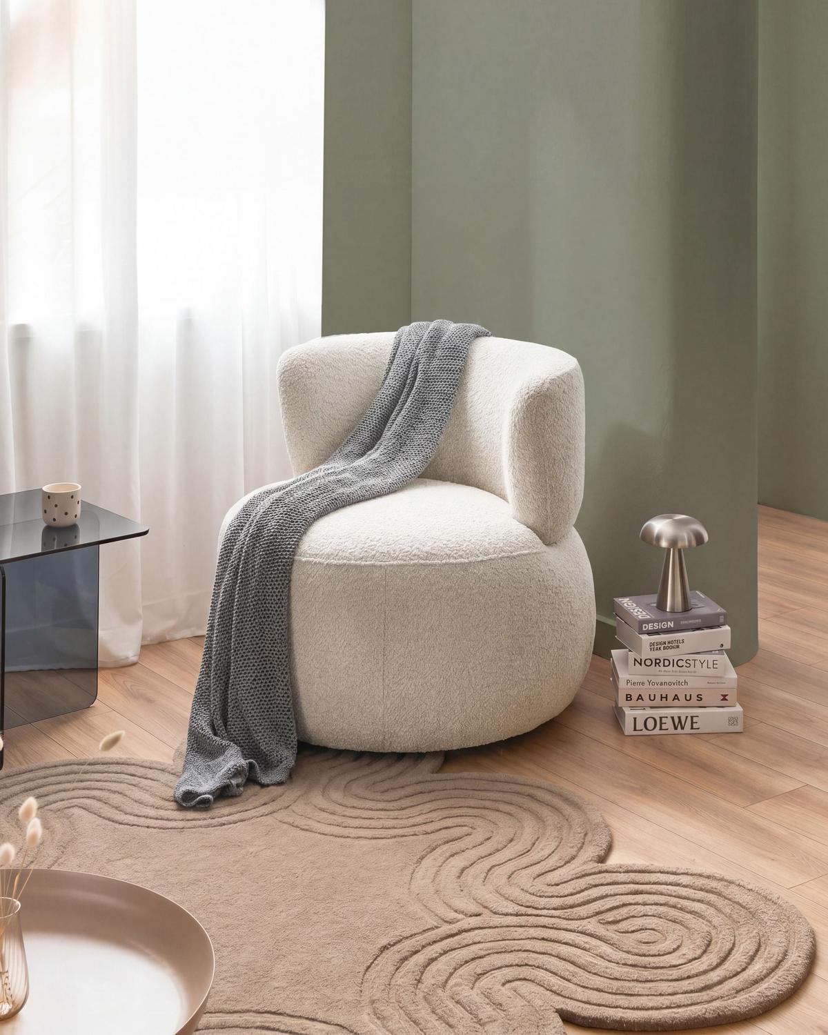 SESSEL Chenillegewebe Hellbeige Volda - Beige, Textil (78/74/80cm) - Beliani