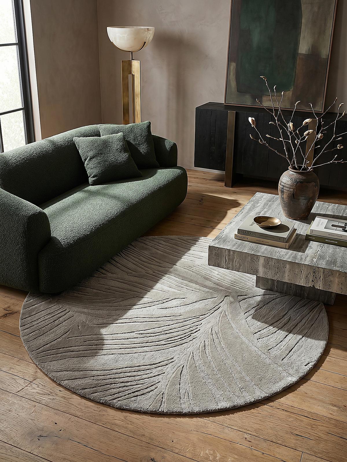 WOLLTEPPICH LEVEN, floral, Grau, Ø 160 cm - Grau, Textil (160/160cm) - KADIMA DESIGN
