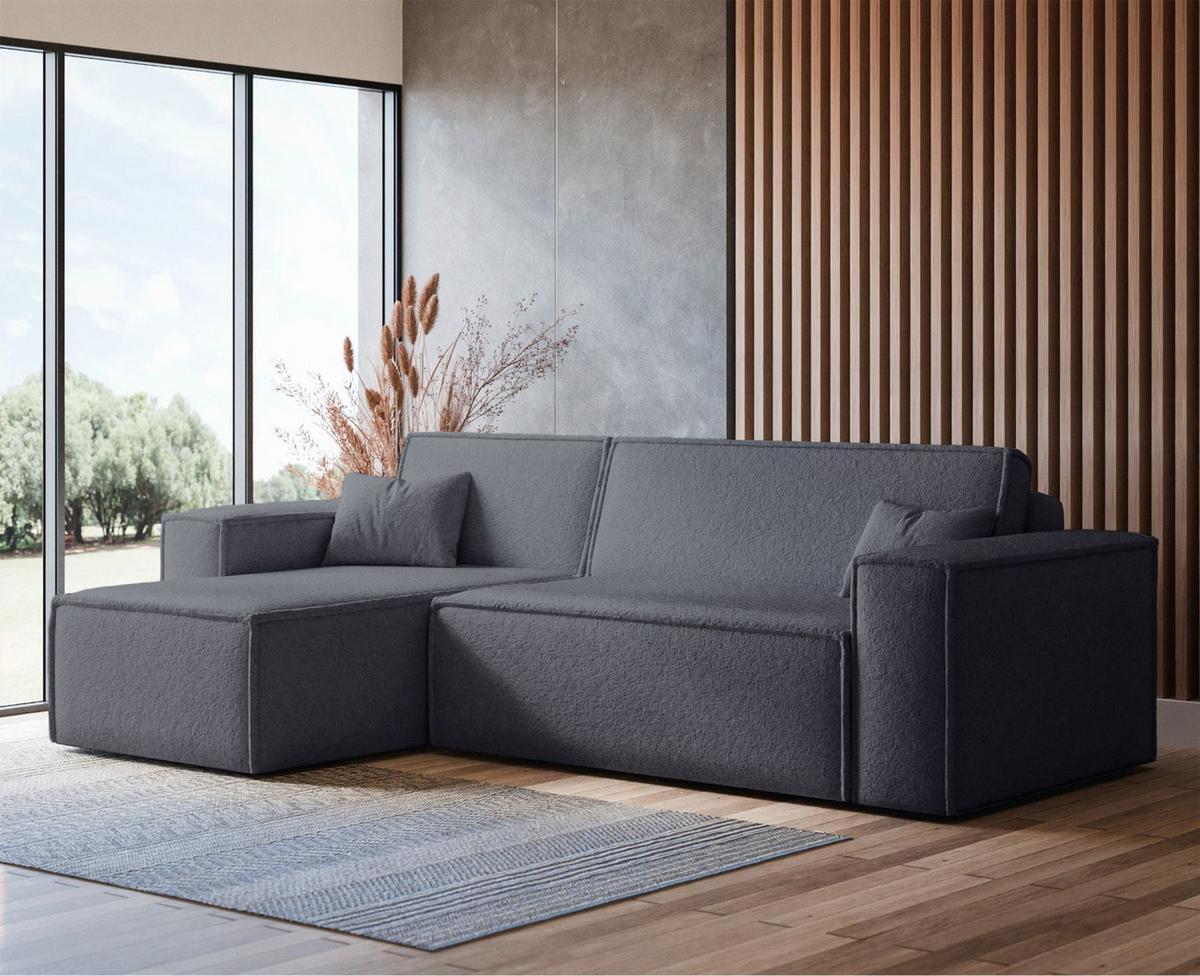 ECKSOFA Scarlo Dunkelgrau Bouclé-Bezug - Dunkelgrau/Schwarz, Kunststoff/Textil (244/145cm) - Selsey