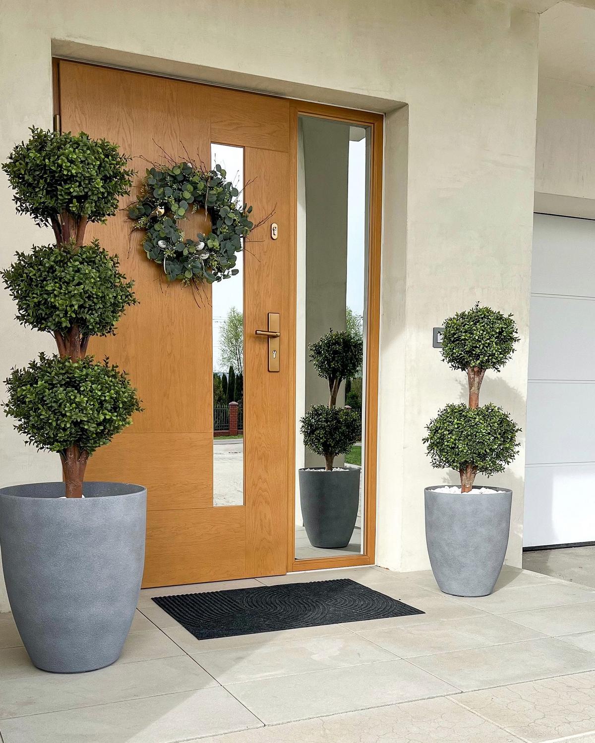 KUNSTPFLANZE im Blumentopf 120 cm Grün/Dunkler Holzfarbton Buxus Ball Tree - Dunkelbraun/Grün, Kunststoff (120cm) - Beliani