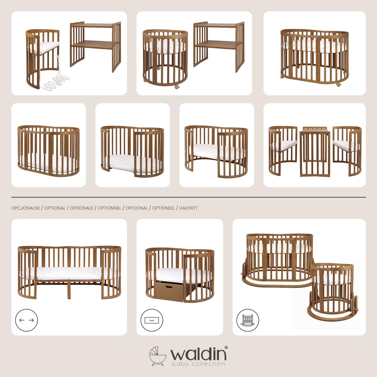 BABYBETT Vintage Oval 7in1 mit Matratze - Braun, Holz/Textil (73/124cm) - waldin