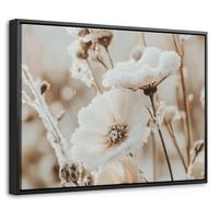 LEINWAND Bilder mit Rahmen - Blumen - Winter - Weiß - Schnee - Beige - 40x30 - Creme, Textil (40/30cm) - MuchoWow