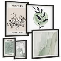 BILDER SET 5er Set - 50x50 cm & 20x30 cm & 40x60 cm Schwarzer Rahmen - Blumen in einer modernen Vase - Schwarz, Kunststoff (40/60cm) - TULUP