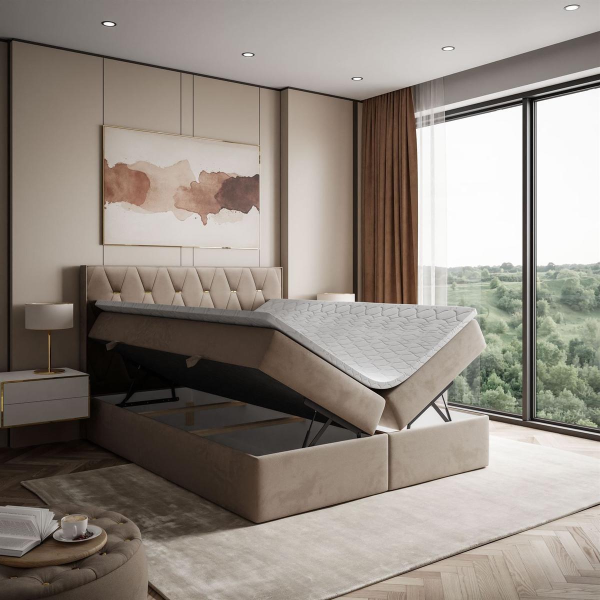 BOXSPRINGBETT IZOLDA mit Bettkasten und Topper 140x200 cm Royal Velvet 176 - Beige, Textil - Lookway