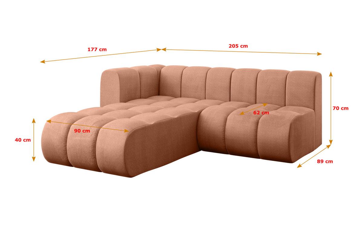 ECKSOFA modulares Sofa Darnel-L1 - 205x177x70 cm Apricot - Koralle, Holzwerkstoff/Textil (205/177cm) - ALTDECOR