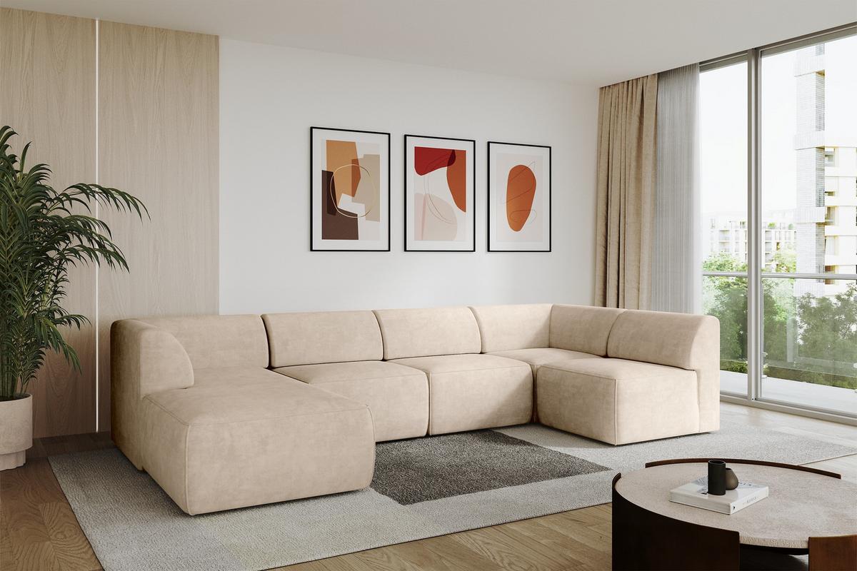WOHNLANDSCHAFT Ottomane Links MOVO-L 345x180x78 cm Beige Velours - Mokka, Holzwerkstoff/Kunststoff (345/78/180cm) - ALTDECOR