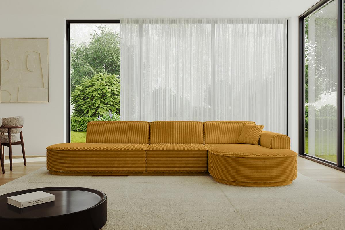 ECKSOFA Ottomane Rechts MARI-L2-v3 - 328x171x83 cm Senfgelb Cord - Gelb/Schwarz, Holzwerkstoff/Kunststoff (171/328cm) - ALTDECOR