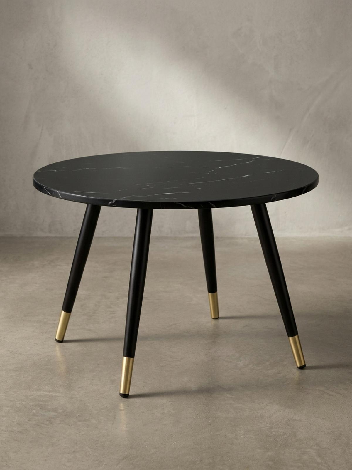 COUCHTISCH mit Marmor Optik, Modernes Design, Metall-Gestell, Runde Form, Schwarz 60x60x41 cm - Goldfarben/Schwarz, Holzwerkstoff/Metall (60/60/41cm) - KADIMA DESIGN