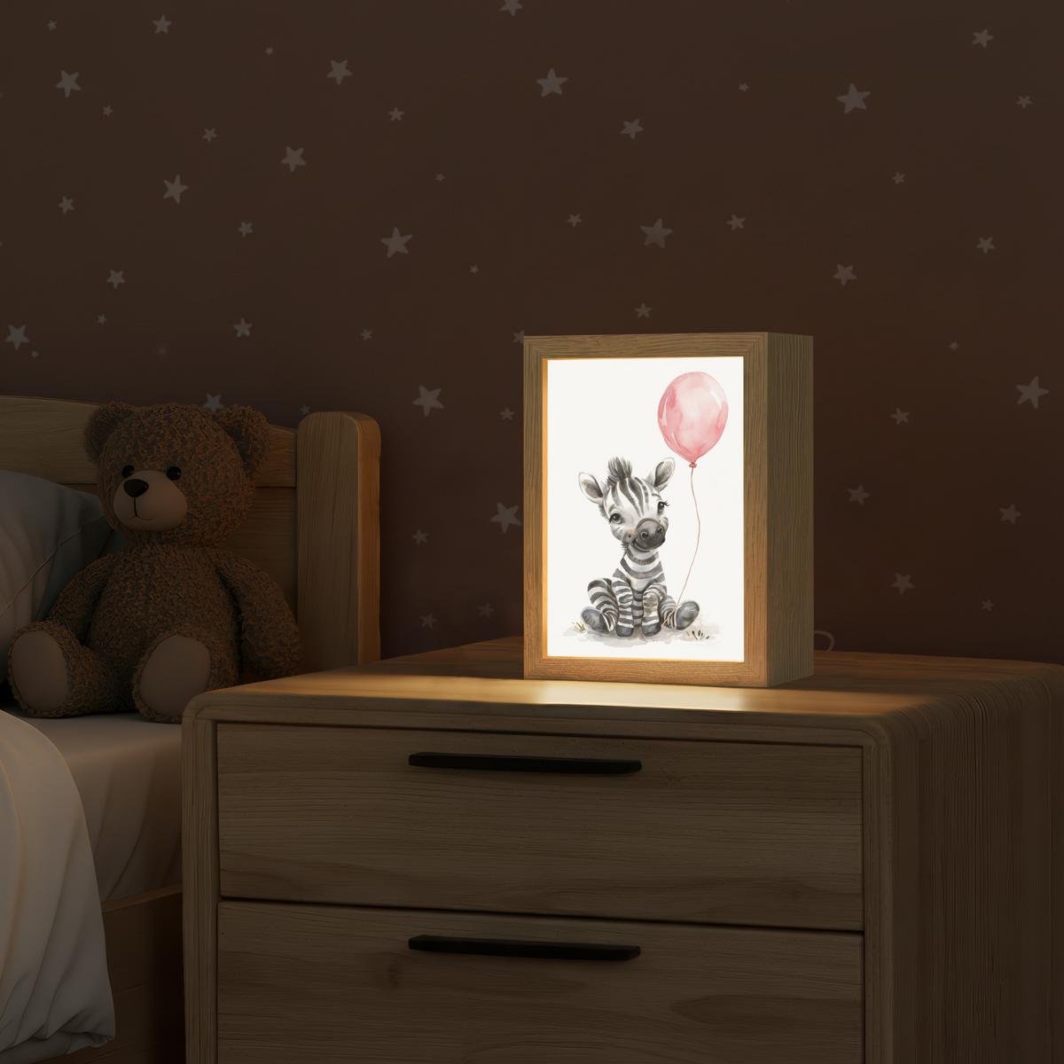 NACHTTISCHLAMPE Zebra - Baby - Tiere - Rosa Luftballon 15x20 cm - Weiß, Holzwerkstoff (8/15/20cm) - OnlyWow