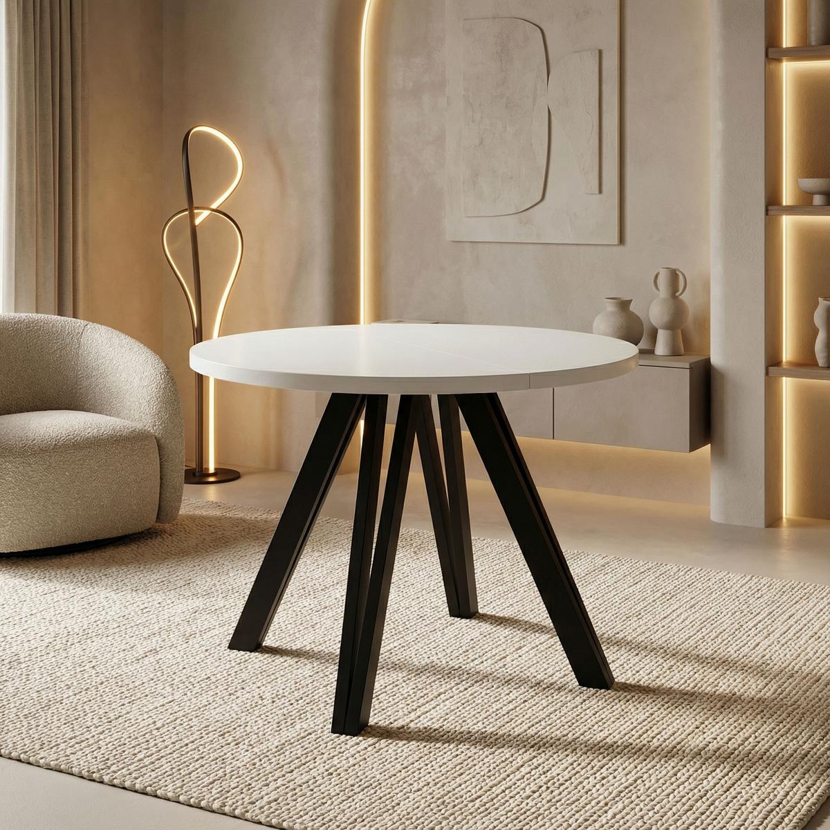 ESSTISCH Ravero runder ausziehbarer, Weiß 100-180/100/77 cm - Schwarz/Weiß, Holz/Holzwerkstoff (100/180/76.5cm) - WFL GROUP