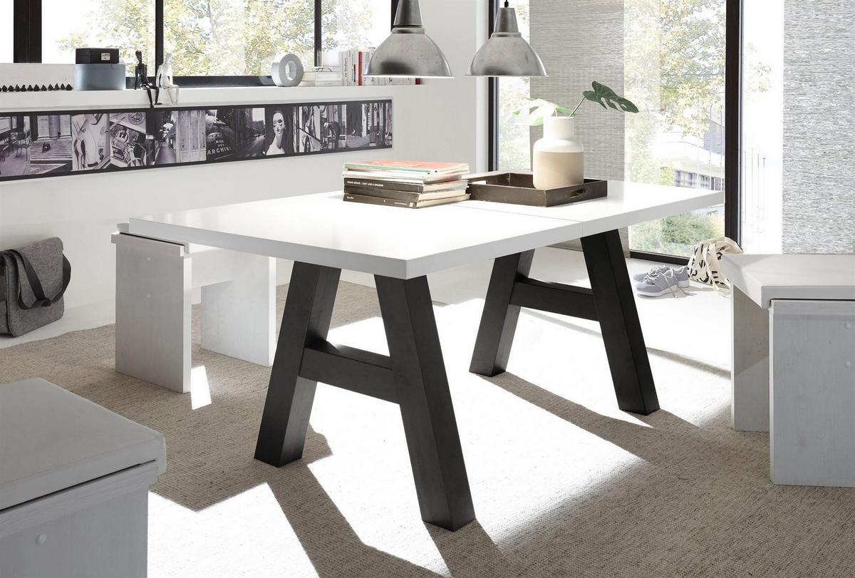 ESSTISCH ausziehbar Elia 7 140 x 90 x 75 Esszimmertisch Schwarzstahl/Weiß Matt Lack - Weiß, Holz (140/90/75cm) - 58aufmkessel