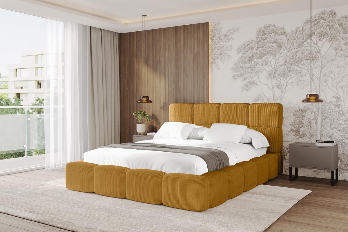 POLSTERBETT mit Bettkasten und Lattenrost, Bett mit Kopfteil, Boxbett ohne Matratze, Doppelbett mit Stauraum - NATA 120x200 Senfgelb - Kupferfarben, Holzwerkstoff/Textil (120/200cm) - ALTDECOR