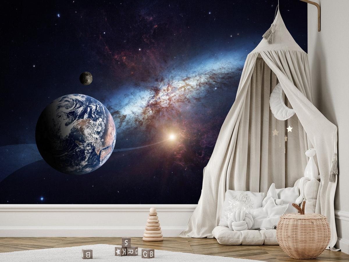 FOTOTAPETE für Kinderzimmer Planeten Galaxie Kosmos Nebel 150x105 - Violett/Weiß, Papier (150/105cm) - Muralo