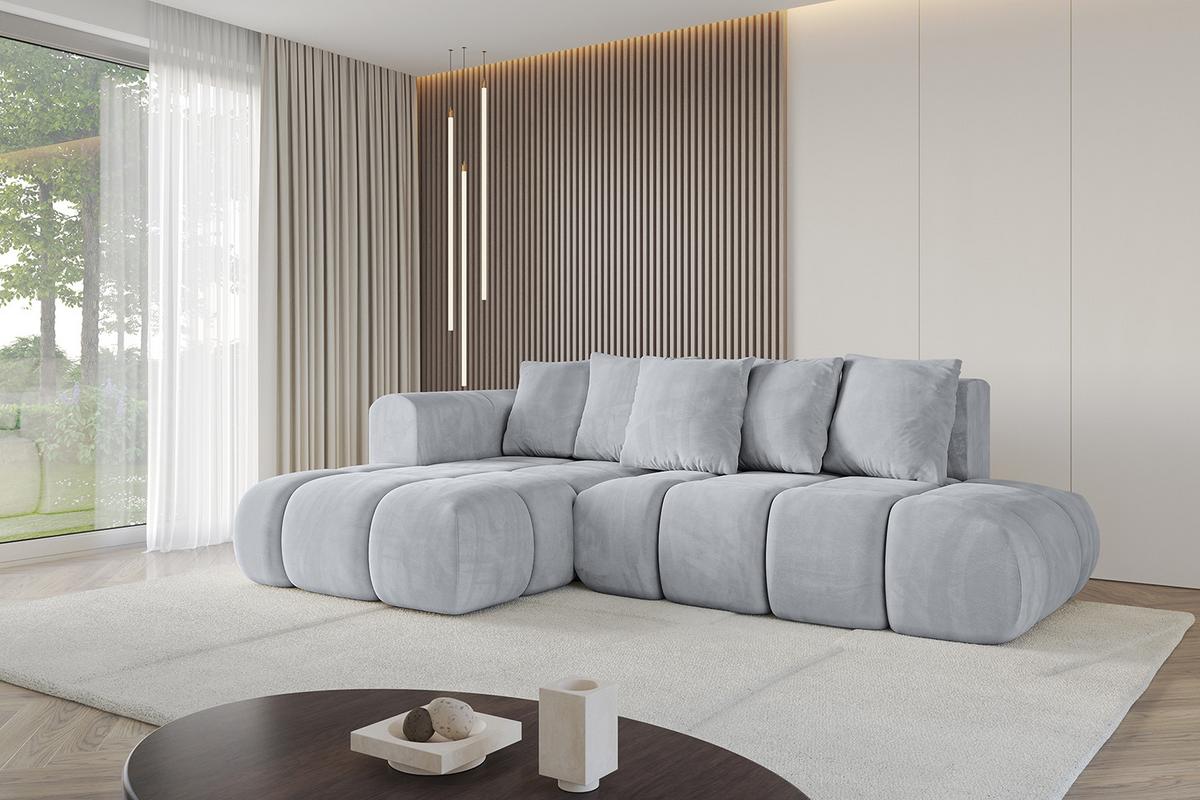 ECKSOFA Ottomane Links CLOUD-L-v1 280x185x90 Hellgrau Velours - Hellgrau, Holzwerkstoff/Kunststoff (180/289cm) - ALTDECOR