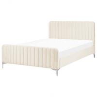 BETT mit Lattenrost 140/200 cm Samtstoff Hellbeige Lunan - Beige, Textil (140/200cm) - Beliani