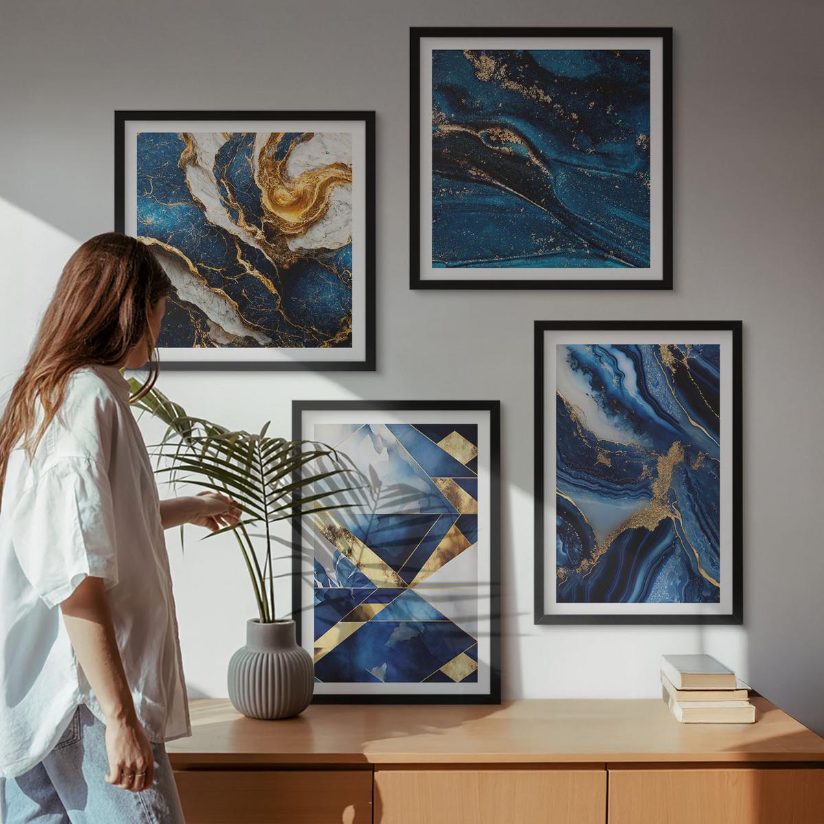 BILDER SET 4er Set - 50x50 cm & 40x60 cm Schwarzer Rahmen - Abstrakte, elegante Muster - Schwarz, Kunststoff (50/50cm) - TULUP