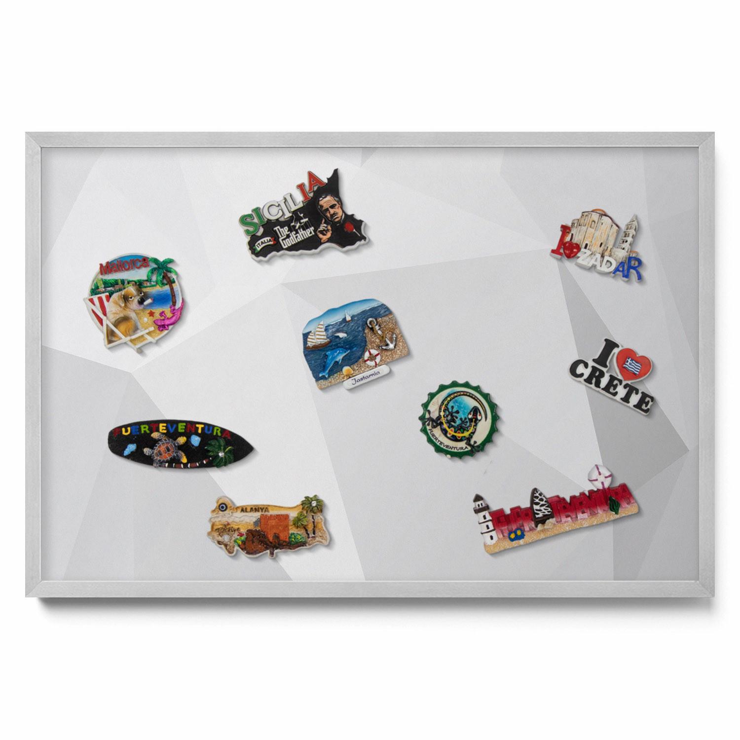 MAGNETTAFEL 60x40 cm Silberner Rahmen 3D Geometrischer Hintergrund - Greige, Metall (60/50/0.4cm) - TULUP