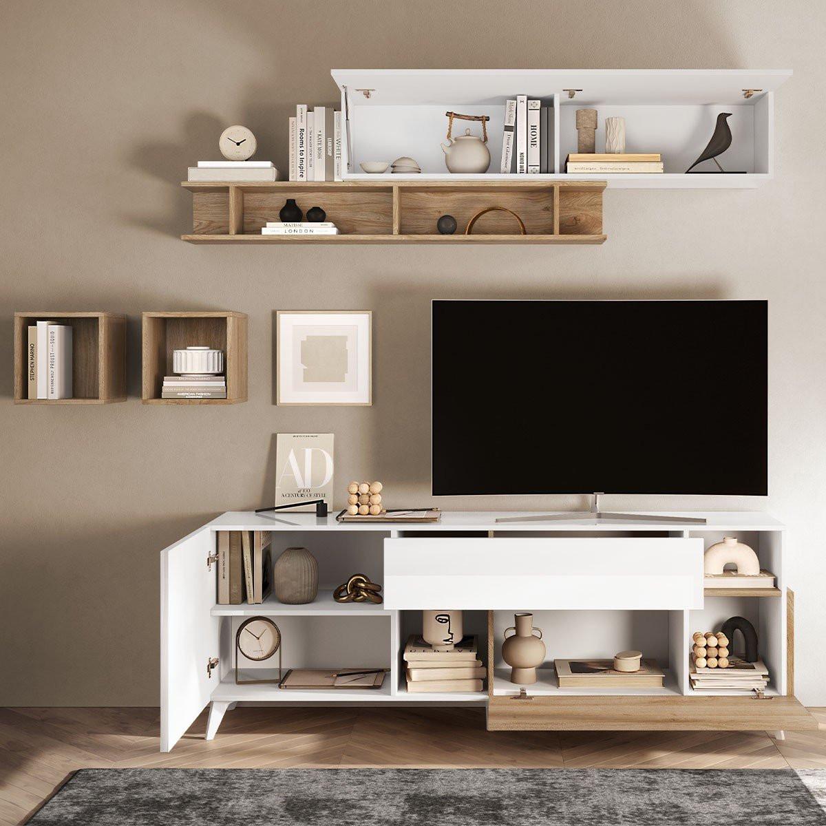 TV-MÖBEL mit 2 Türen, 1 Schublade und 2 Nischen - Mala - 181/43/67 cm - Beige, Holzwerkstoff (43/67/43cm) - Calicosy