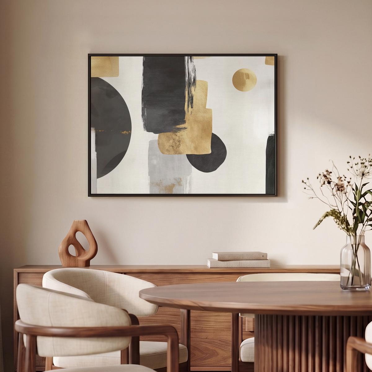 LEINWAND Bilder mit Rahmen - Gold - Rechtecke - Kreise - Abstrakt - 70x50 - Weiß, Textil (70/50cm) - MuchoWow