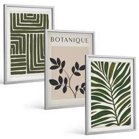 BILDER SET 3er Set - 40x60 cm Silberner Rahmen - Botanischer Boho-Minimalismus - Silberfarben, Kunststoff (40/60cm) - TULUP