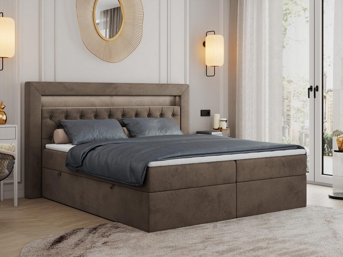 BOXBETT GOLD-6 LED 120/200 Braun Velvet - H4 - Braun, Holz/Textil (120/200cm) - MKS