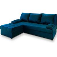 ECKSOFA RITA Blau Plüsch-Stoff mit Schlaffunktion - Blau/Grau, Holz/Kunststoff (200/141cm) - MASSENO